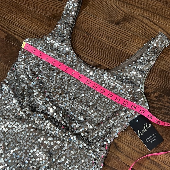 Silver Sequin Holiday Dress - Stretch Poly Blend - Picture 11 of 13